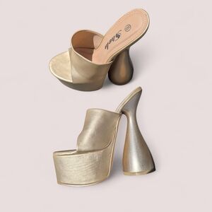 SHEIN Gold Mules with Sculptural Heel